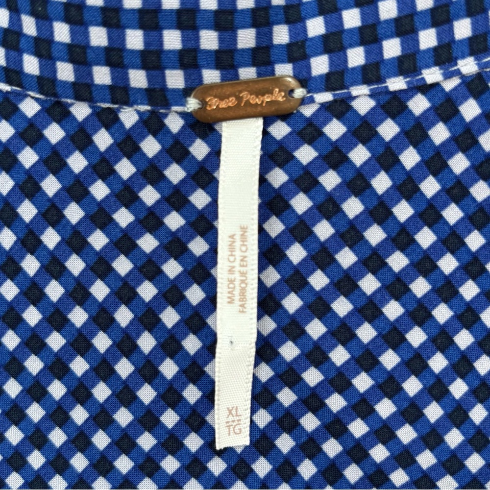 Free People boho rippa ruffle sleeve button up V-nek blue white gingham dress XL - Picture 11 of 16